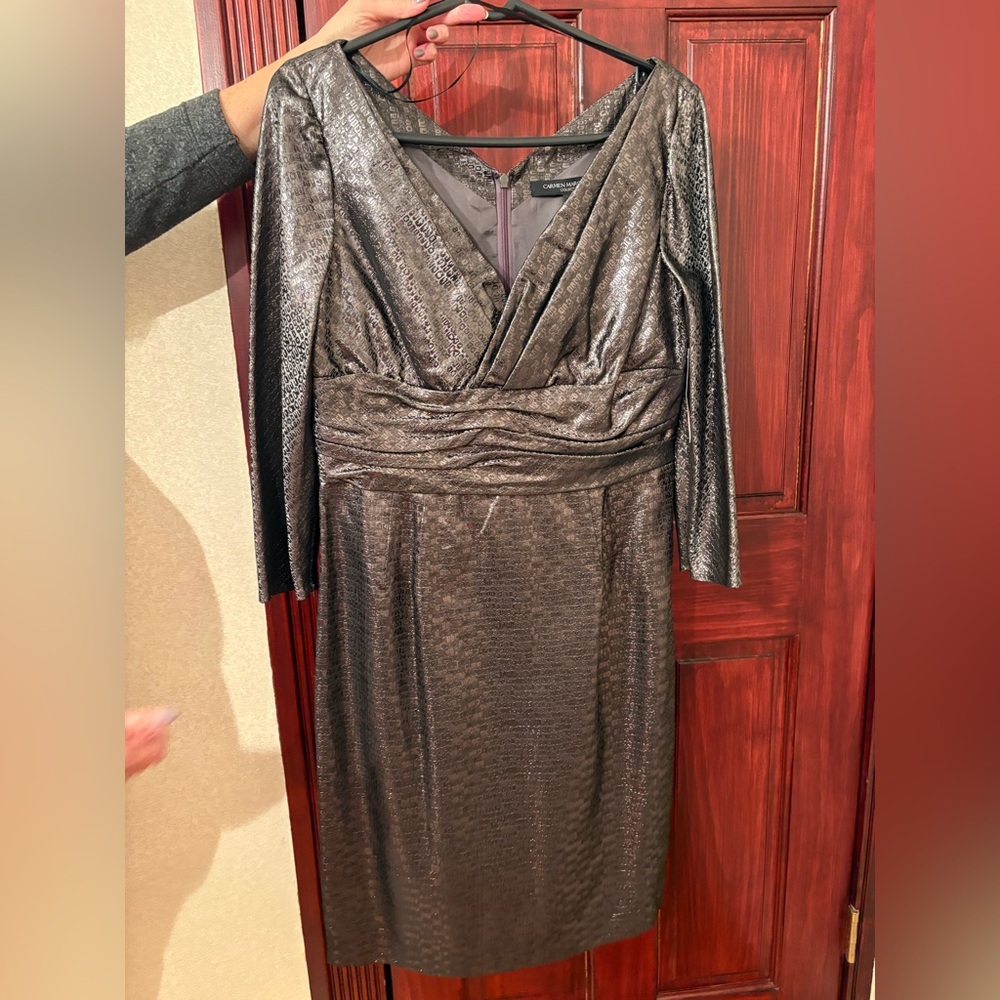 Carmen Marc Valvo Metallic Long Sleeve Dress